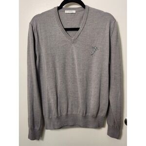 Versace Collection Men's Gray XL Wool V-Neck Sweater Embroidered Preppy Designer